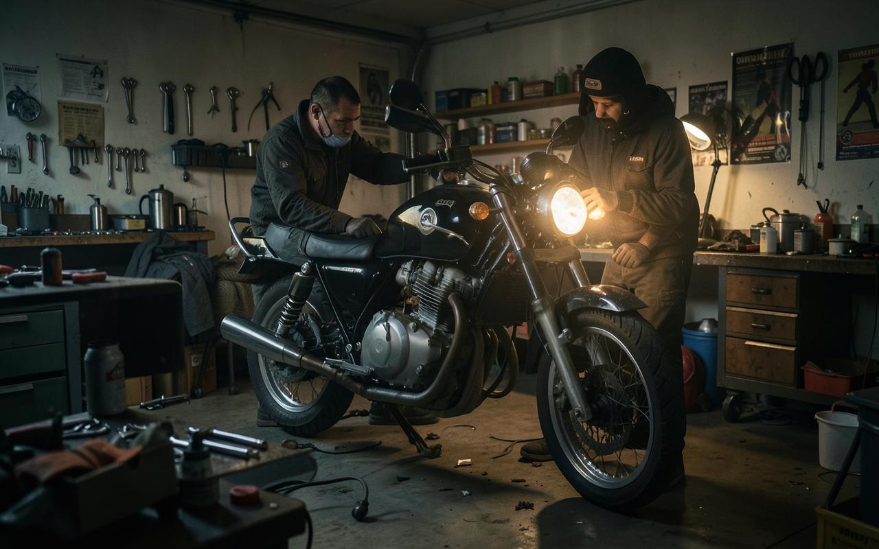 Motor in de garage voor onderhoud